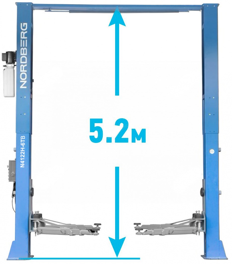 Двухстоечный подъемник NORDBERG N4122H1E-6TB LONG с верхней синхронизацией, г/п 6 т, 380 В (Синий)